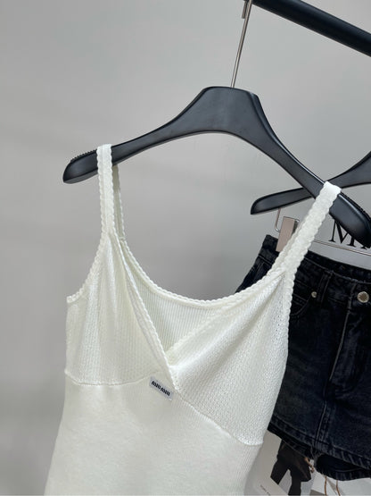 M 25 white logo deep V knitted camisole
