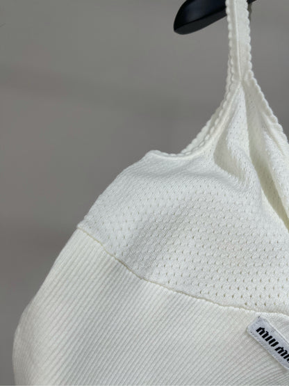M 25 white logo deep V knitted camisole