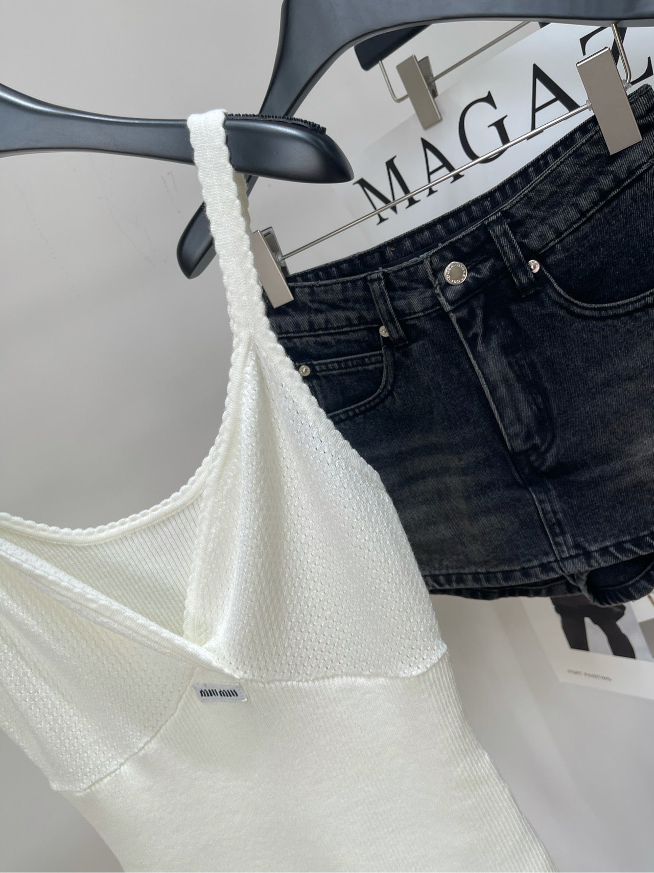 M 25 white logo deep V knitted camisole