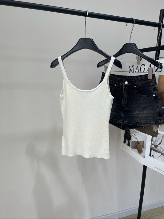 M 25 white logo deep V knitted camisole