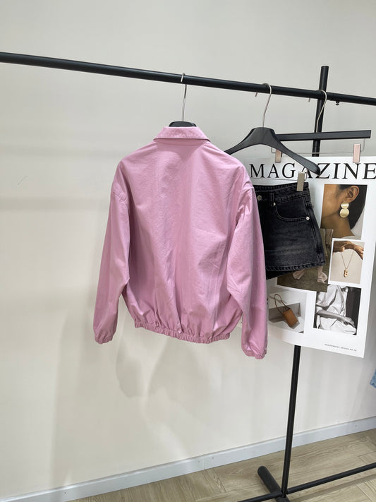 P 25 Pink small logo zipper lapel jacket