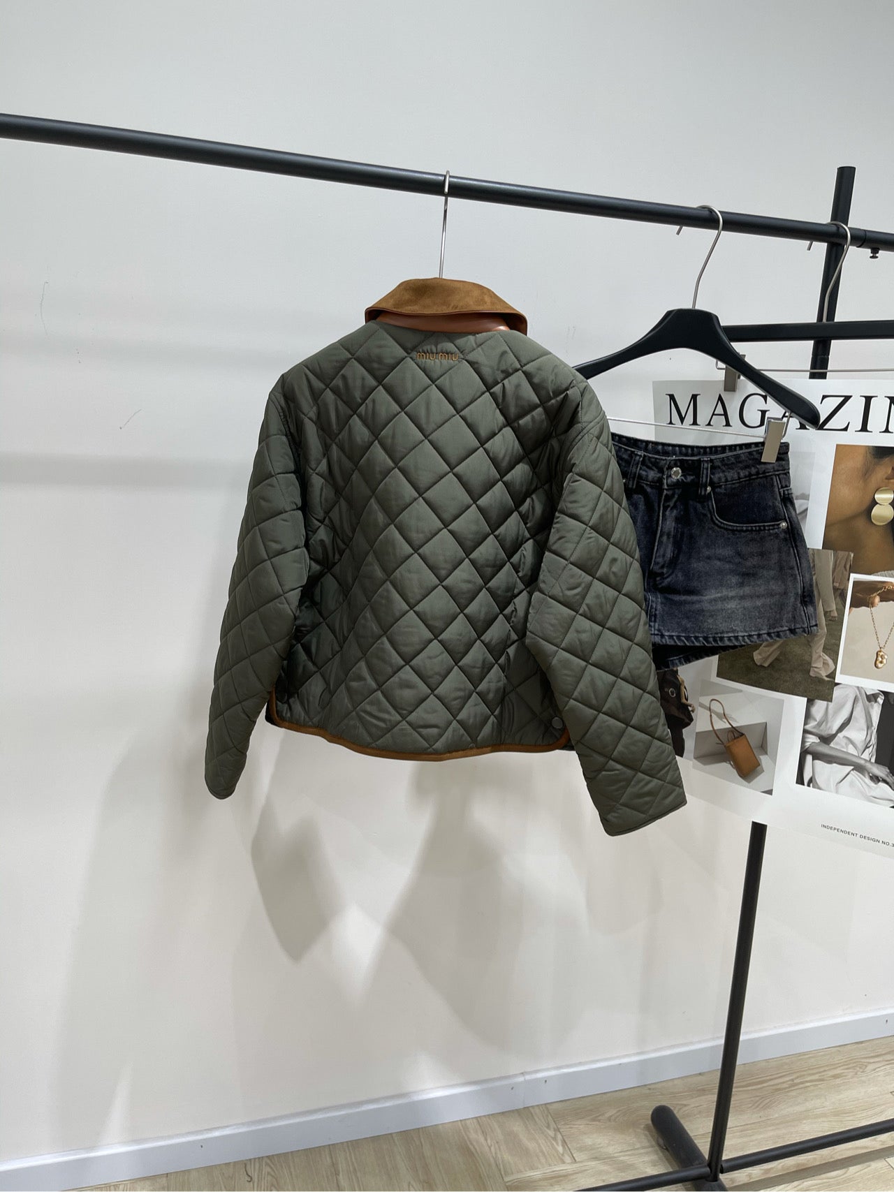 M 25fw Army Green Plaid Quilted Jacket