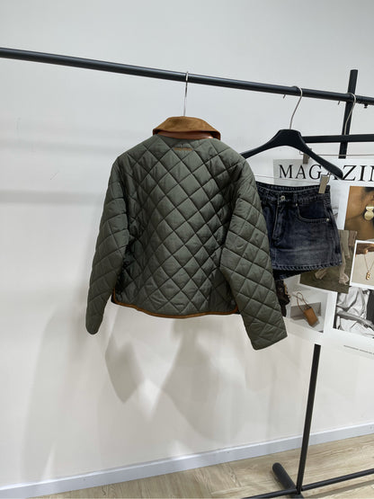 M 25fw Army Green Plaid Quilted Jacket