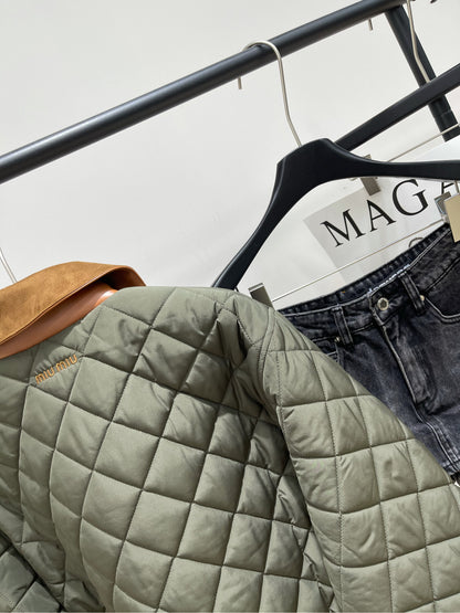M 25fw Army Green Plaid Quilted Jacket