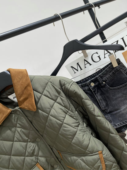 M 25fw Army Green Plaid Quilted Jacket