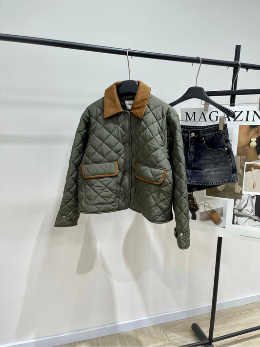 M 25fw Army Green Plaid Quilted Jacket