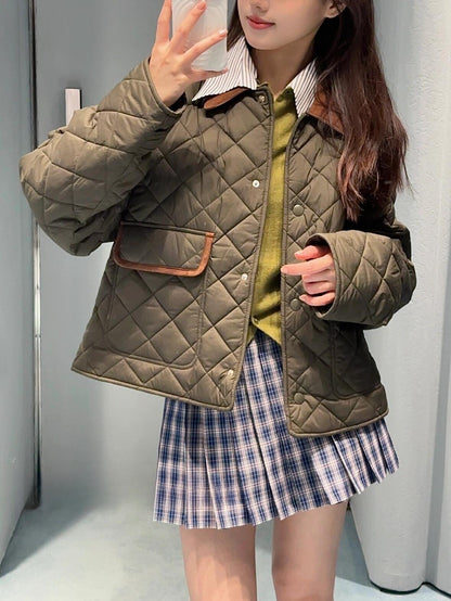 M 25fw Army Green Plaid Quilted Jacket