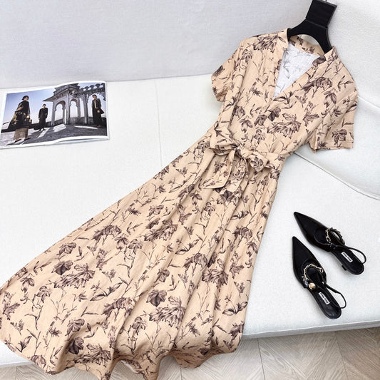 D 25Ss Spring and Summer New Floral Pattern Print Long Dress