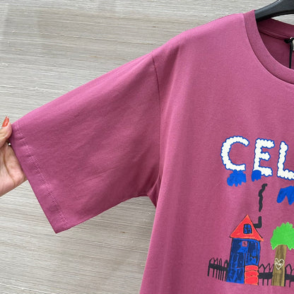 CE 25 Spring and Summer new style, childlike graffiti print round neck short-sleeved T-shirt!