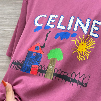 CE 25 Spring and Summer new style, childlike graffiti print round neck short-sleeved T-shirt!
