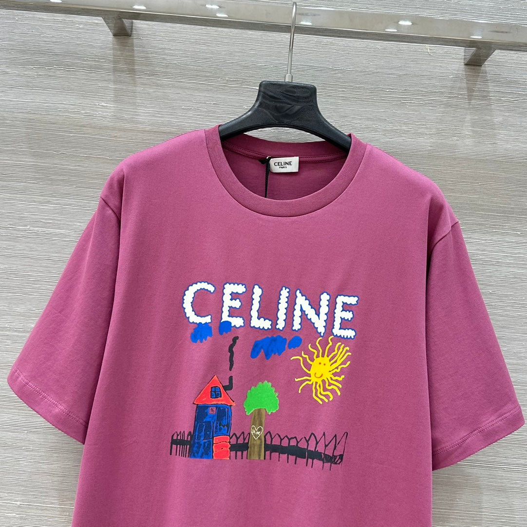 CE 25 Spring and Summer new style, childlike graffiti print round neck short-sleeved T-shirt!