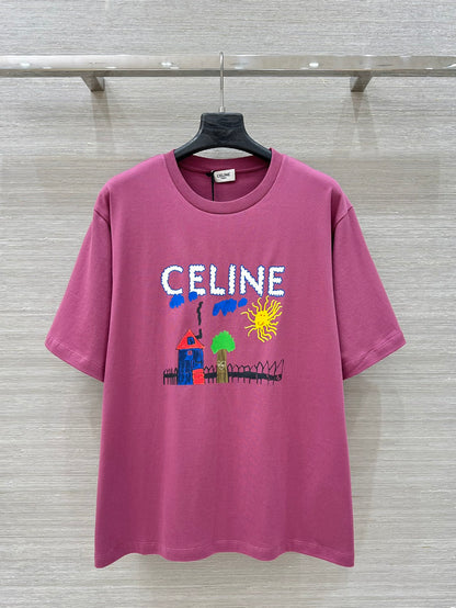CE 25 Spring and Summer new style, childlike graffiti print round neck short-sleeved T-shirt!