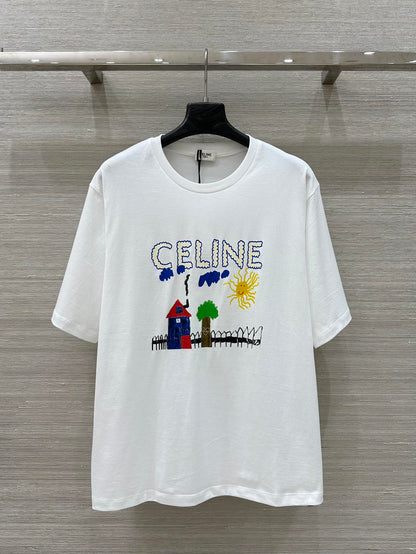 CE 25 Spring and Summer new style, childlike graffiti print round neck short-sleeved T-shirt!