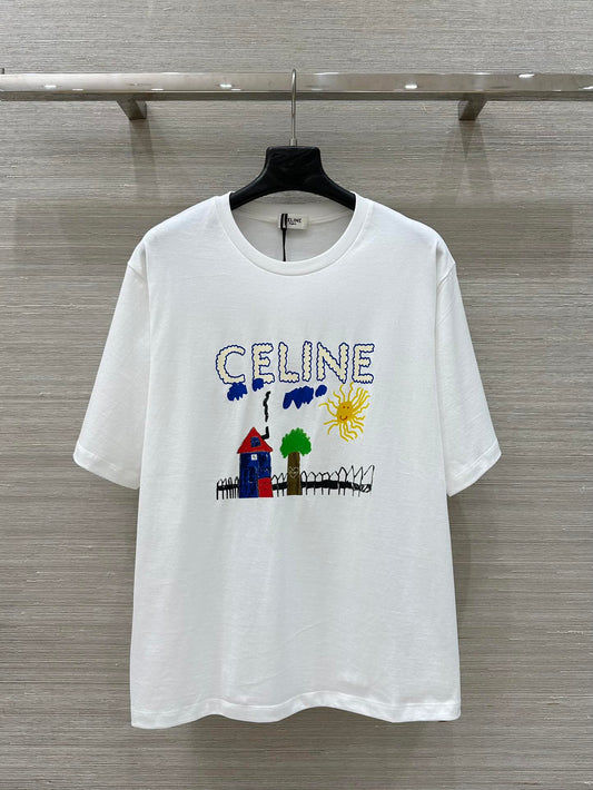 CE 25 Spring and Summer new style, childlike graffiti print round neck short-sleeved T-shirt!