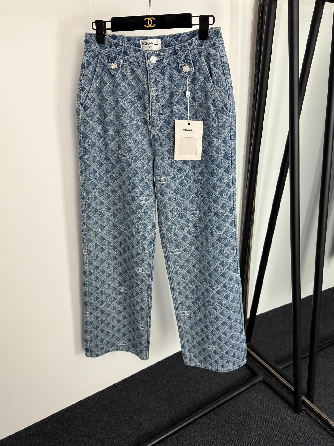 C 25 New 3D Plaid Printed Denim Trousers