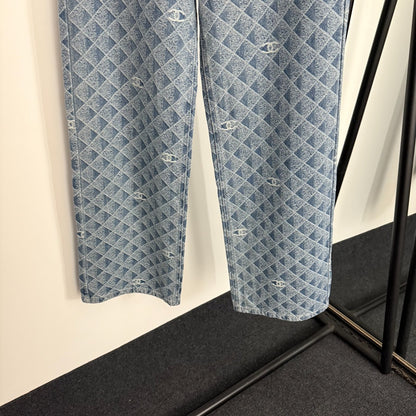C 25 New 3D Plaid Printed Denim Trousers
