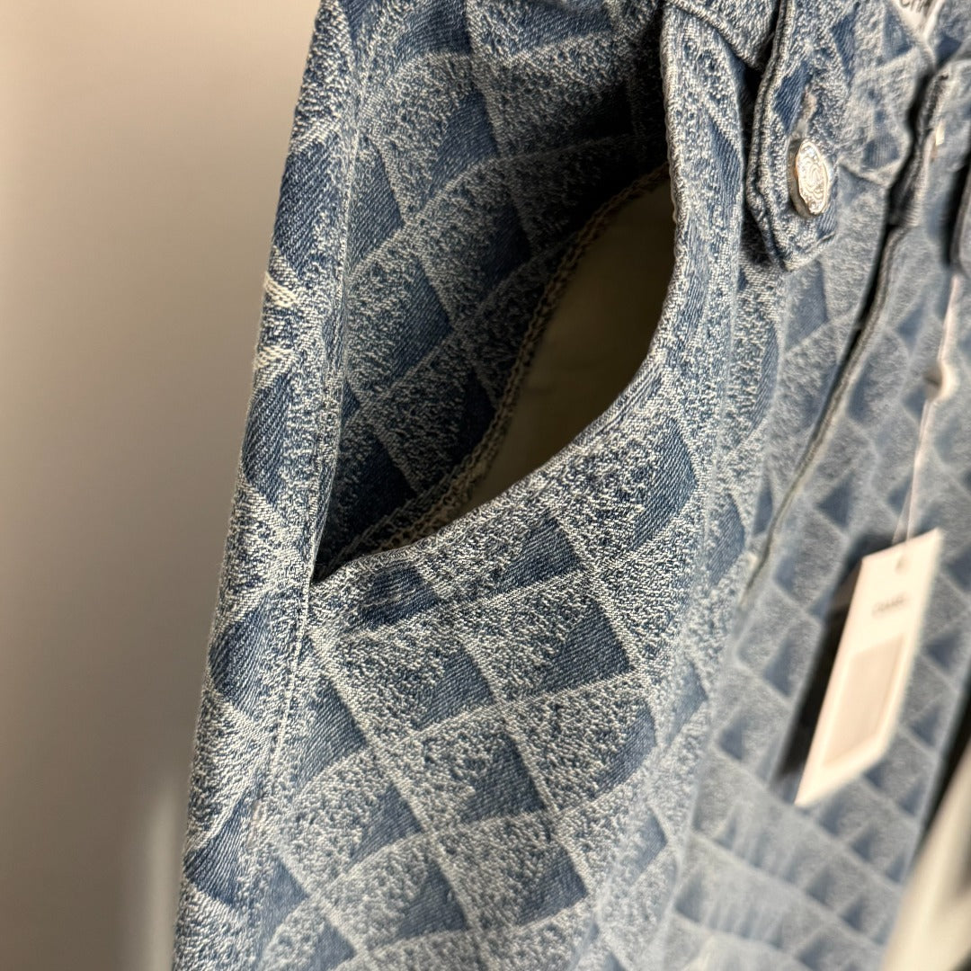 C 25 New 3D Plaid Printed Denim Trousers