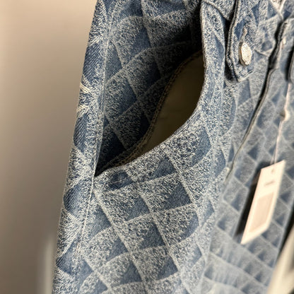 C 25 New 3D Plaid Printed Denim Trousers
