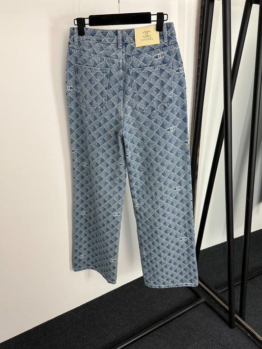 C 25 New 3D Plaid Printed Denim Trousers