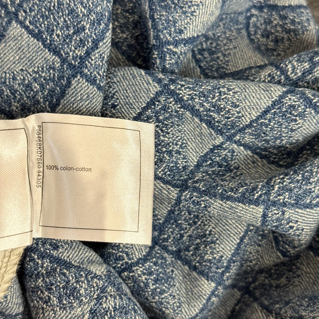 C 25 New 3D Plaid Printed Denim Trousers