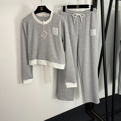 LO 25 New Logo Embroidery Long Sleeve Pullover Sweatshirt + Casual Long Pants Sports Suit