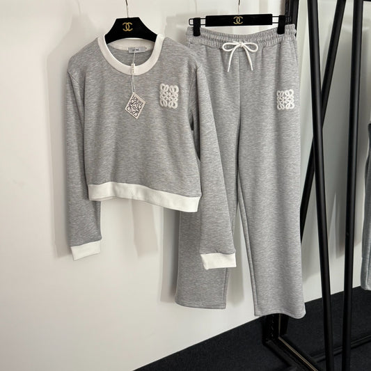 LO 25 New Logo Embroidery Long Sleeve Pullover Sweatshirt + Casual Long Pants Sports Suit