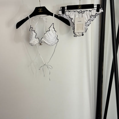 C 25 Nouveau maillot de bain bikini en tissu éponge avec logo fendu (BLANC NOIR)