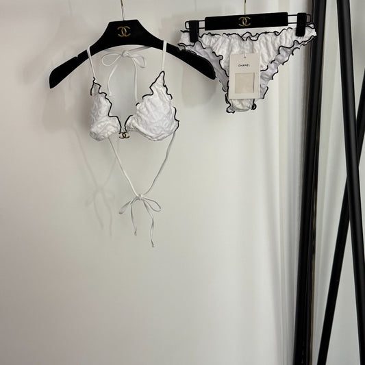 C 25 New bikini terry logo split swimsuit set(WHITE BLACK)