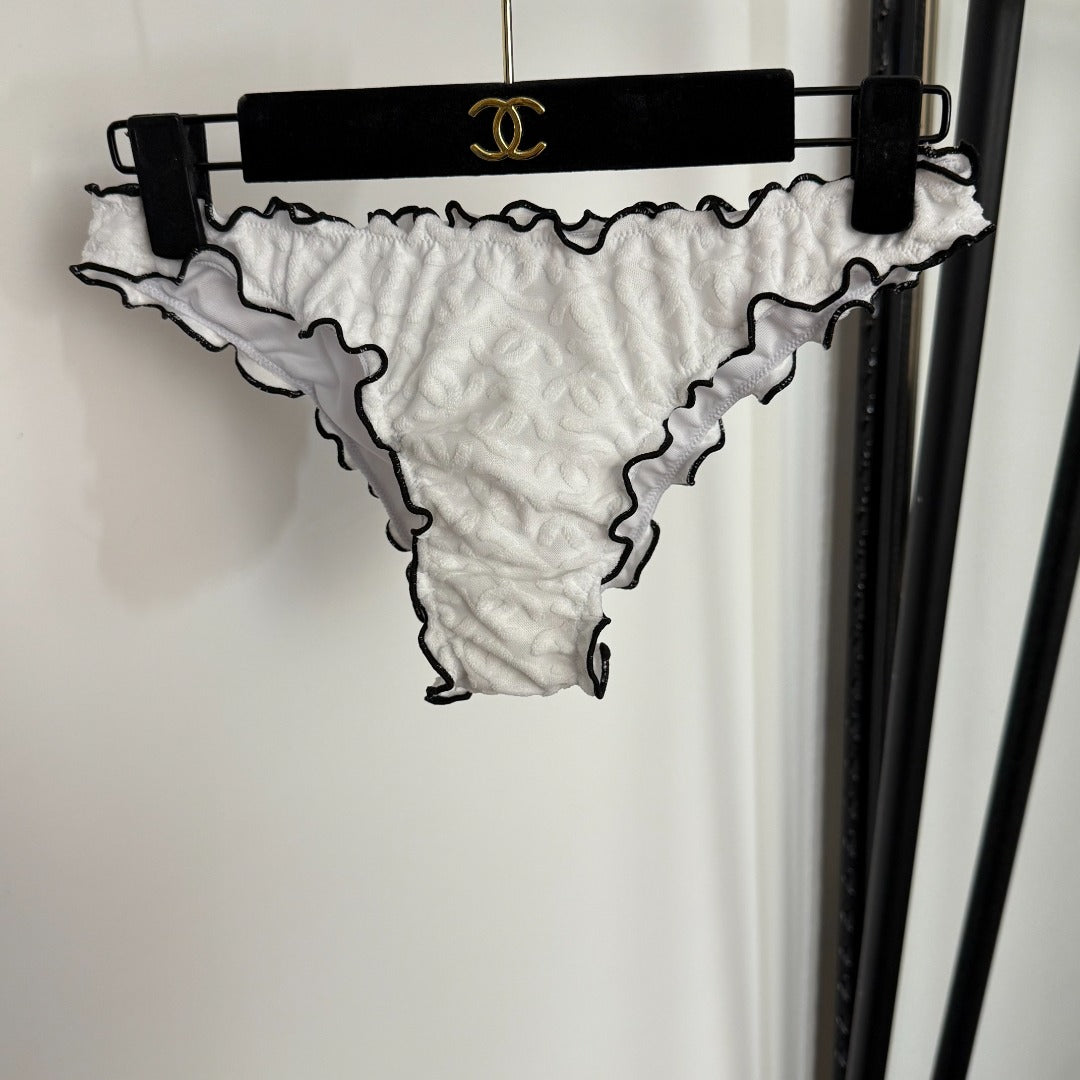 C 25 Nouveau maillot de bain bikini en tissu éponge avec logo fendu (BLANC NOIR)