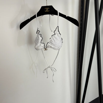 C 25 Nouveau maillot de bain bikini en tissu éponge avec logo fendu (BLANC NOIR)