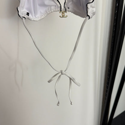 C 25 Nouveau maillot de bain bikini en tissu éponge avec logo fendu (BLANC NOIR)