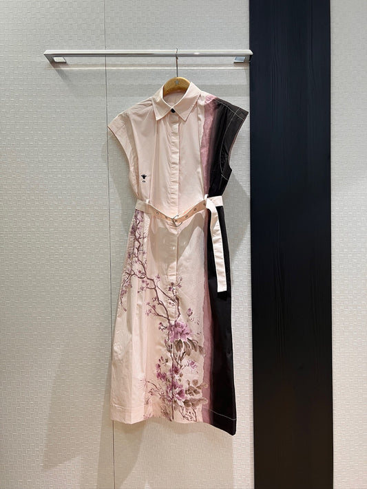 D 25 New 🌸 Early Fall Collection Chinese Cherry Blossom Ink Print Flip Neck Dresses