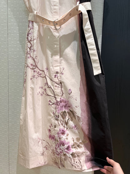 D 25 New 🌸 Early Fall Collection Chinese Cherry Blossom Ink Print Flip Neck Dresses