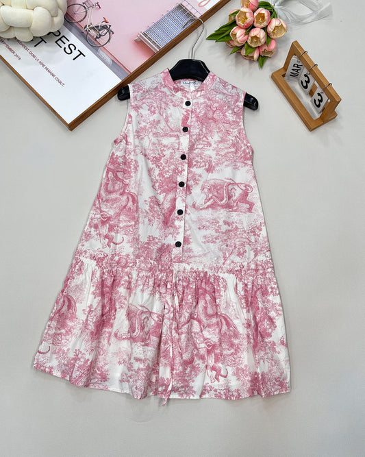 D 25 new style stand-up collar sleeveless printed vest dress.