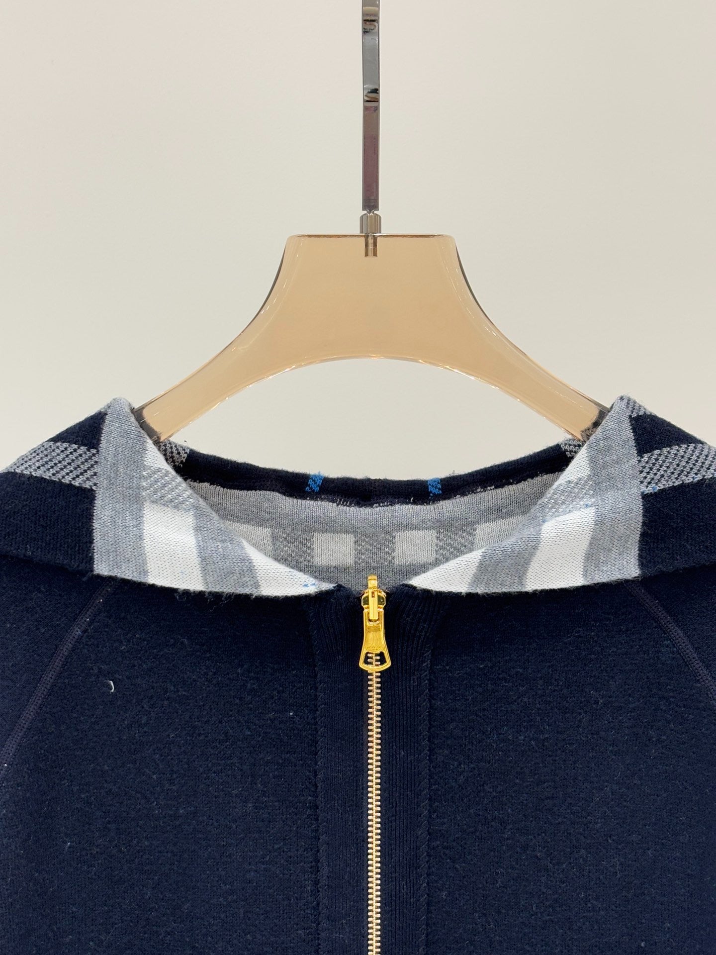 BU 25 Early Fall New Hooded Plaid Simple Two-Way Knit Jacket