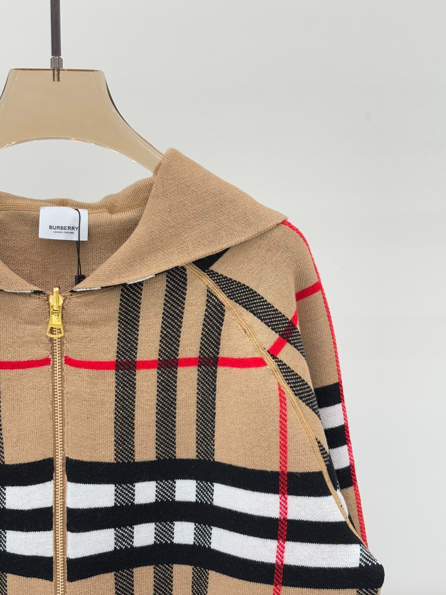 BU 25 Early Fall New Hooded Plaid Simple Two-Way Knit Jacket