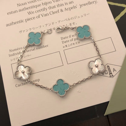Laser Mint Blue Five Flower Bracelet