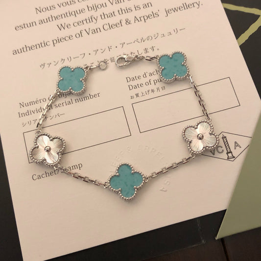 Laser Mint Blue Five Flower Bracelet
