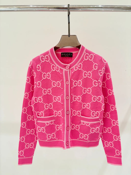 G 24 Early Autumn New round neck color blocking  jacquard knit cardigan