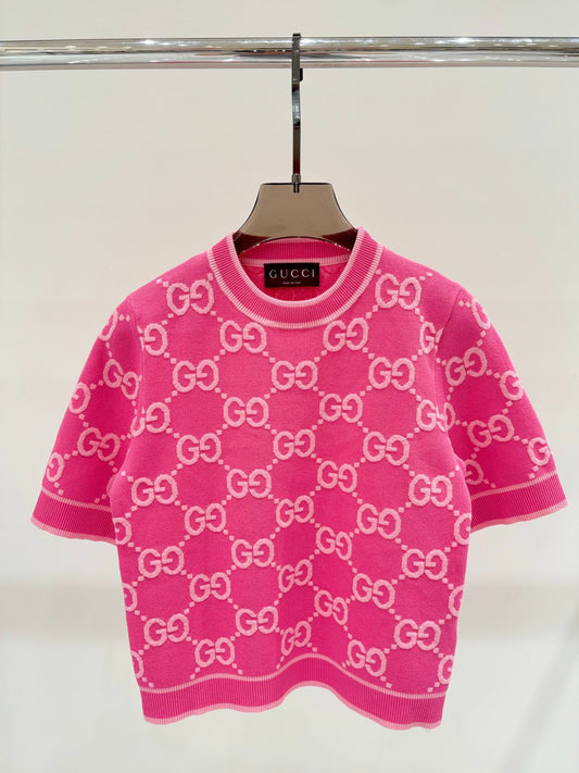 G 24 Summer New jacquard letter round neck knit short sleeve