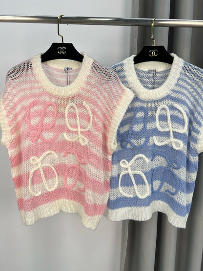 LO 25 Logo jacquard cutout round neck knit tank top
