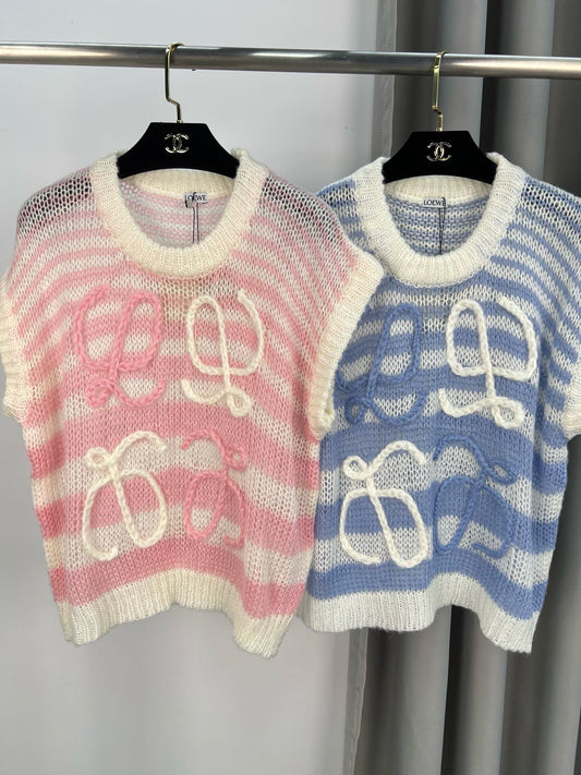 LO 25 Logo jacquard cutout round neck knit tank top