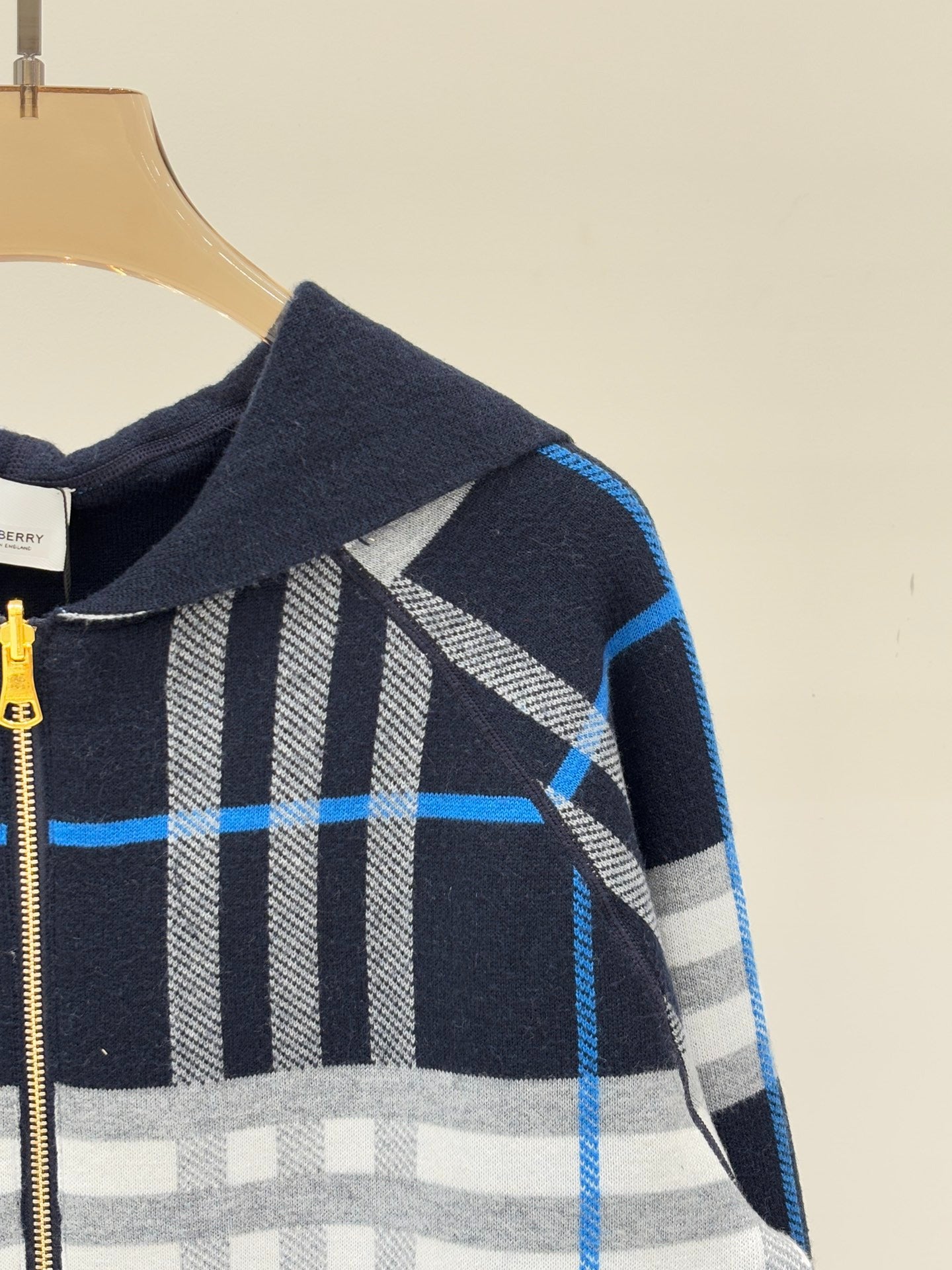 BU 25 Early Fall New Hooded Plaid Simple Two-Way Knit Jacket