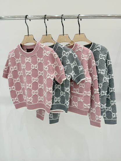 G 25 early spring new round neck letter logo jacquard full print casual knit cardigan