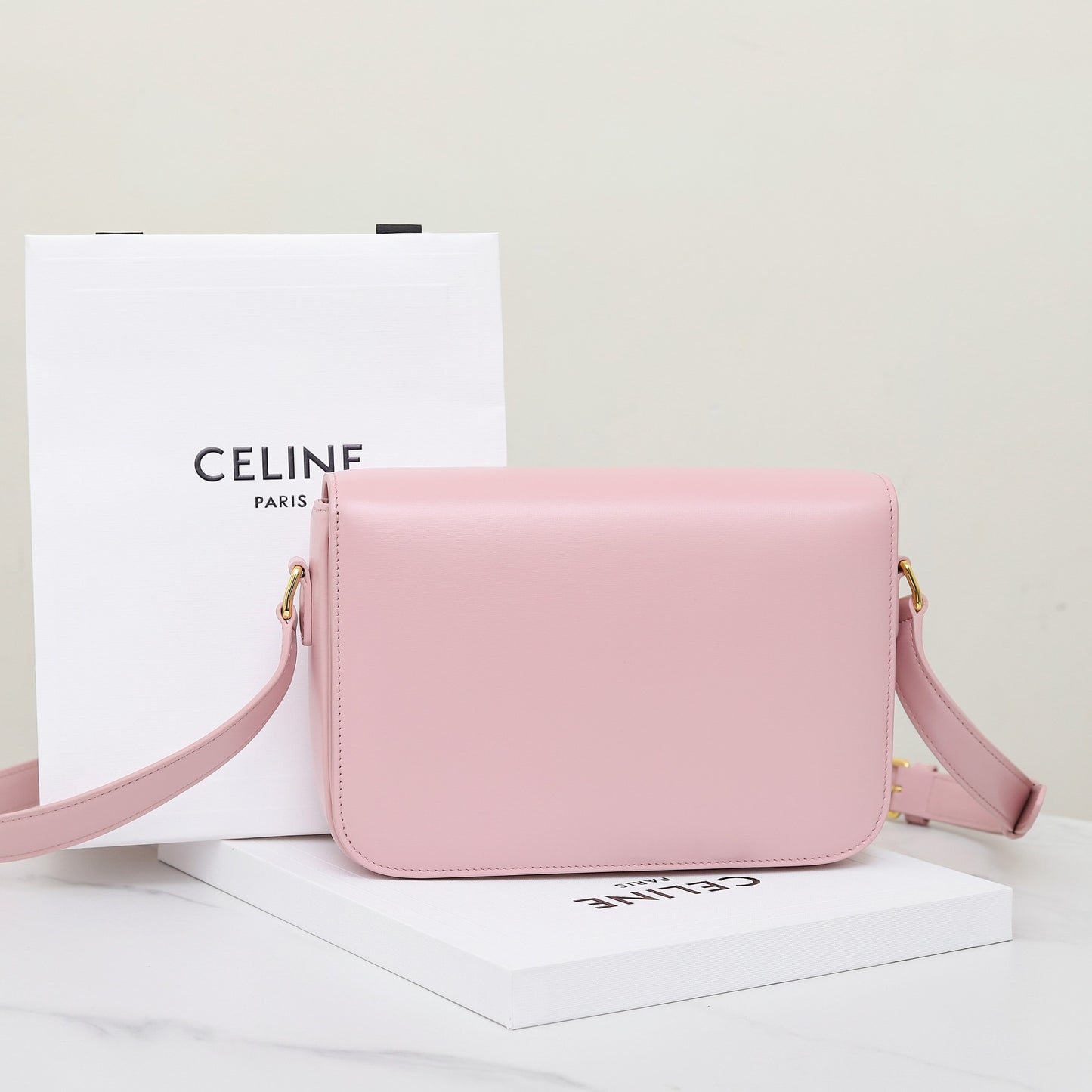 CE 25 Cowhide gold buckle pink shoulder bag