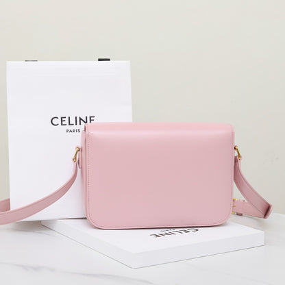 CE 25 Cowhide gold buckle pink shoulder bag