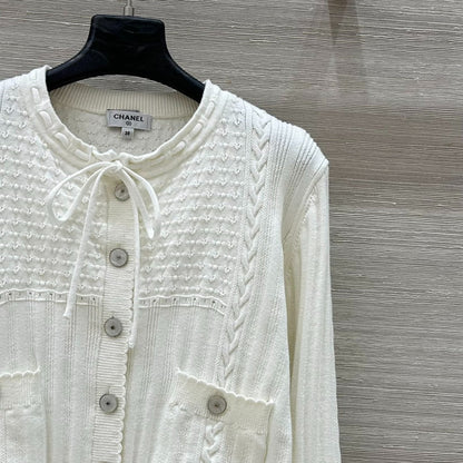 C 25 Pure White Simple Bow Cardigan