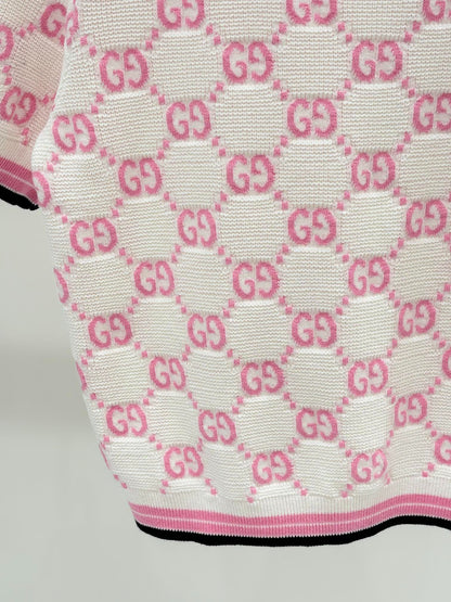 G 25 Summer new round neck double G letter jacquard knit short tops