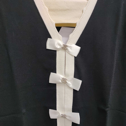 C 25 Black and White Color Clash Bow Knit Short Sleeve