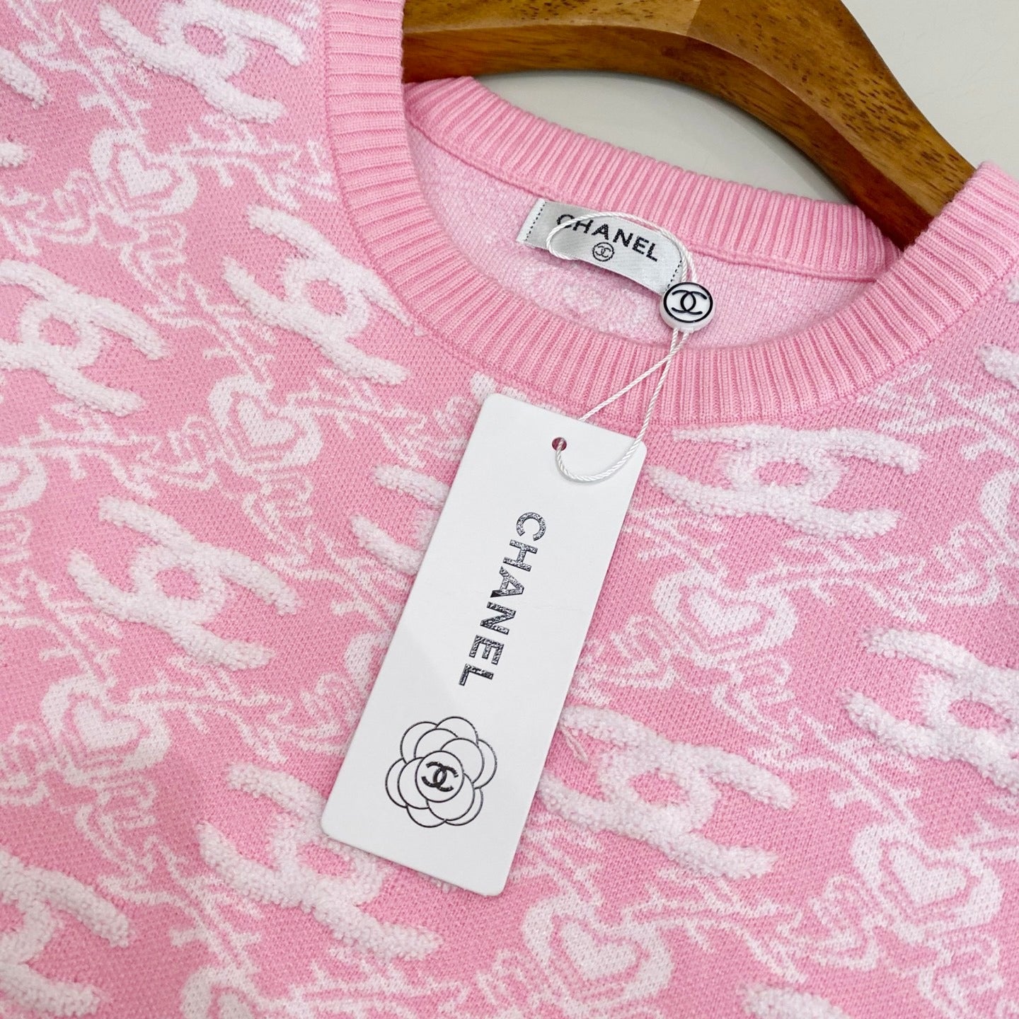C 25 Spring new full print jacquard knit round neck short sleeve T-shirt